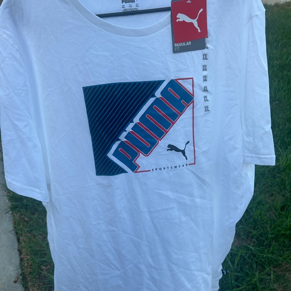 Puma White Tee with Blue and Red Graphic - Picture 1 of 7